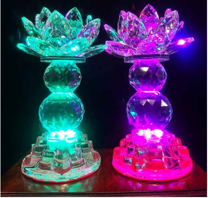 Đèn thờ hoa sen pha lê trang trí bàn Phật và gia tiên cao 30cm